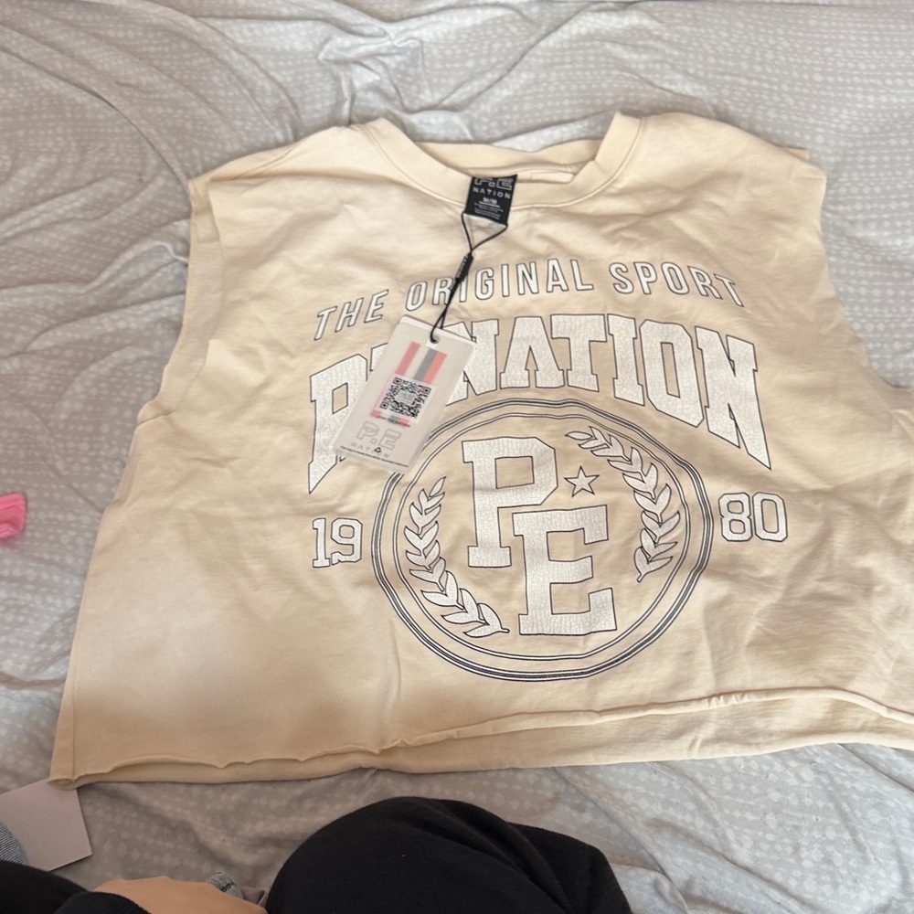 P.E Nation Kids Cream Graphic Cropped Tank Top